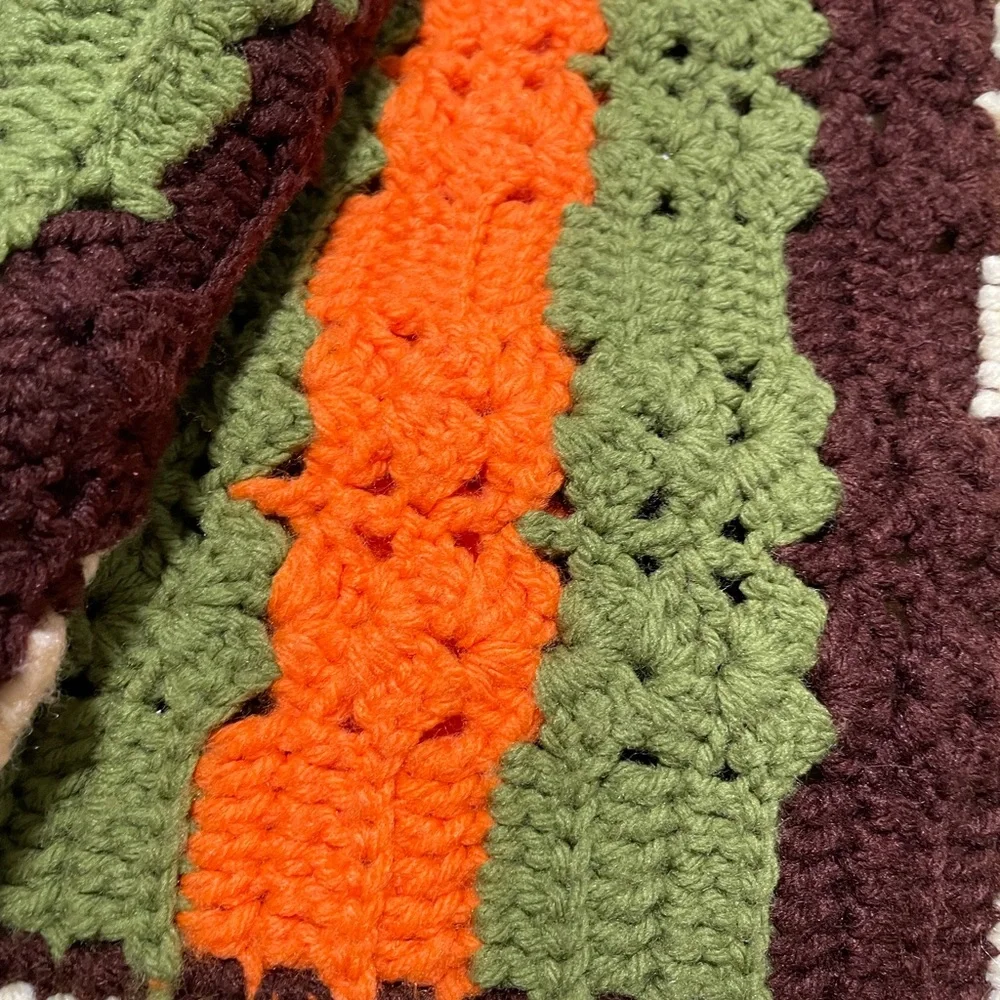 Vintage 70s Striped Granny Afghan Crochet Blanket Bedspread 76” X 61 “Throw